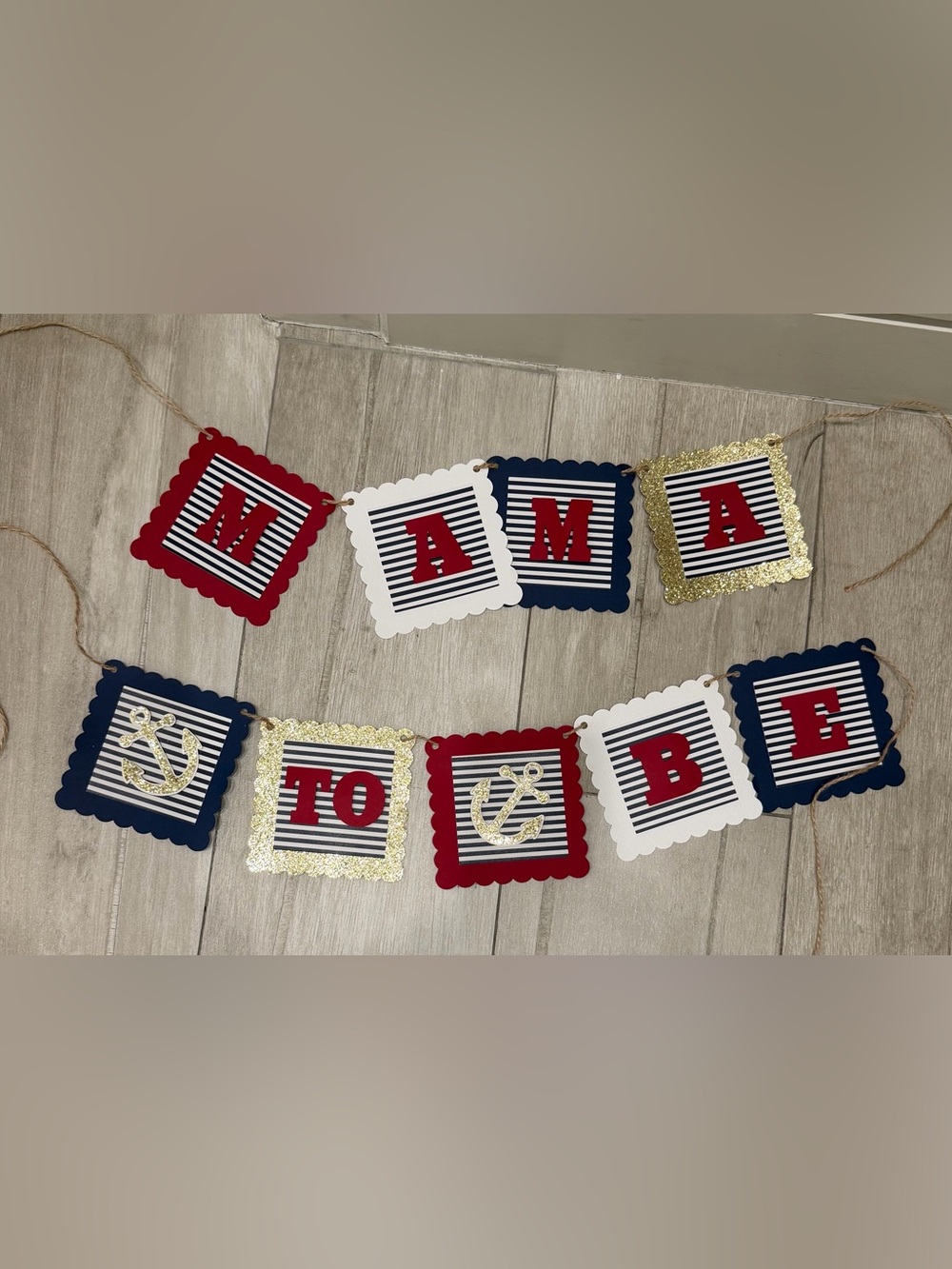 “Mama To Be” Nautical Baby Shower Banner - Red, White, Gold & Navy